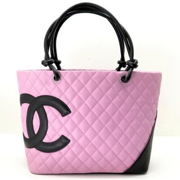 Authentic CHANEL Cambon Ligne Tote Large Pink Quilted Calfskin Leather Purse Bag - Picture 3 of 16